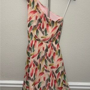 One-Shoulder Feather Print Dress
